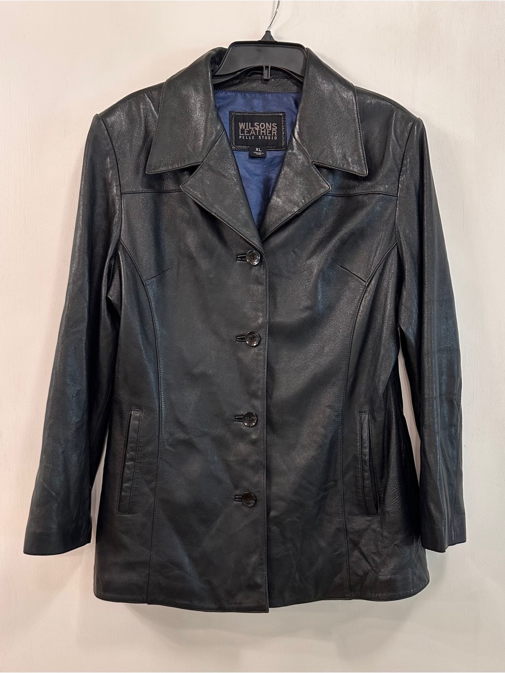 Wilsons Leather Women's XL Pelle Studio Black Coat Jacket w/silky Blue Lining